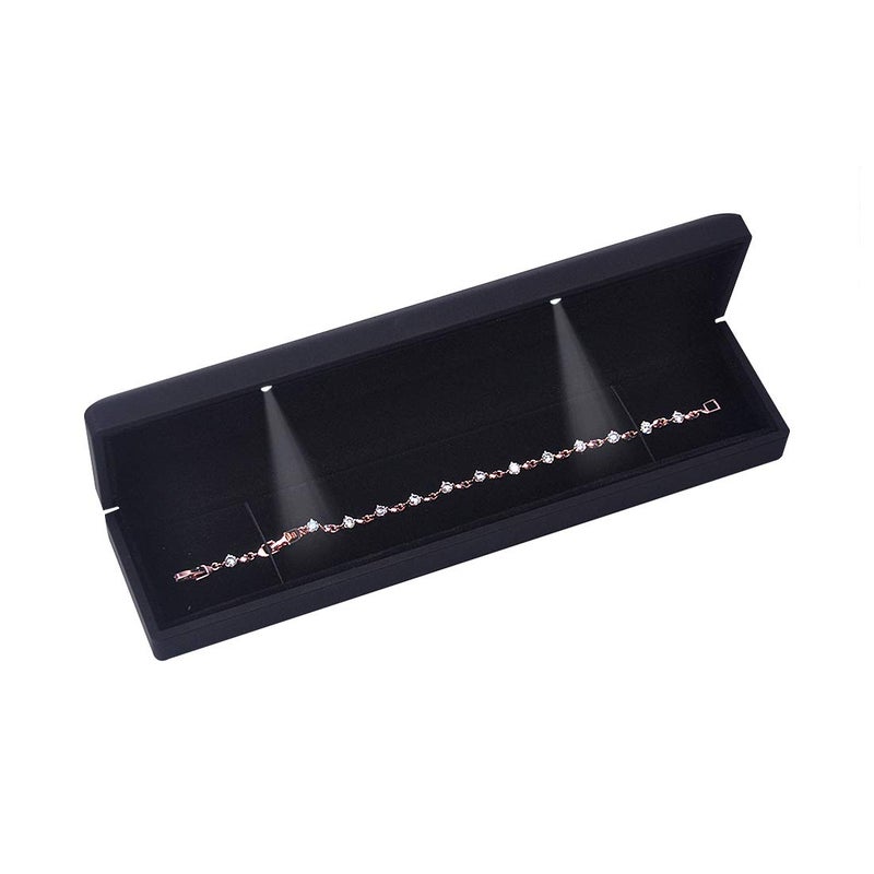 iSuperb LED Light Black Necklace Chain Bracelet Display Case Jewelry Storage Gift Box - Image 3